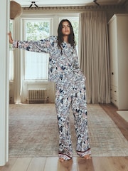 Blue/Cream Paisley Floral - Long sleeve Pyjamas - 6şəkildən 2 şəkil