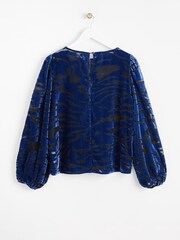 Oliver Bonas Blue Velvet Sheer Blouse - Image 4 of 7