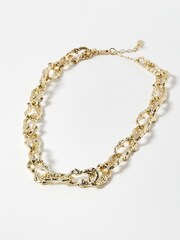 Oliver Bonas Gold Tone Brittany Molten Metal Chunky Links Necklace - Image 2 of 5