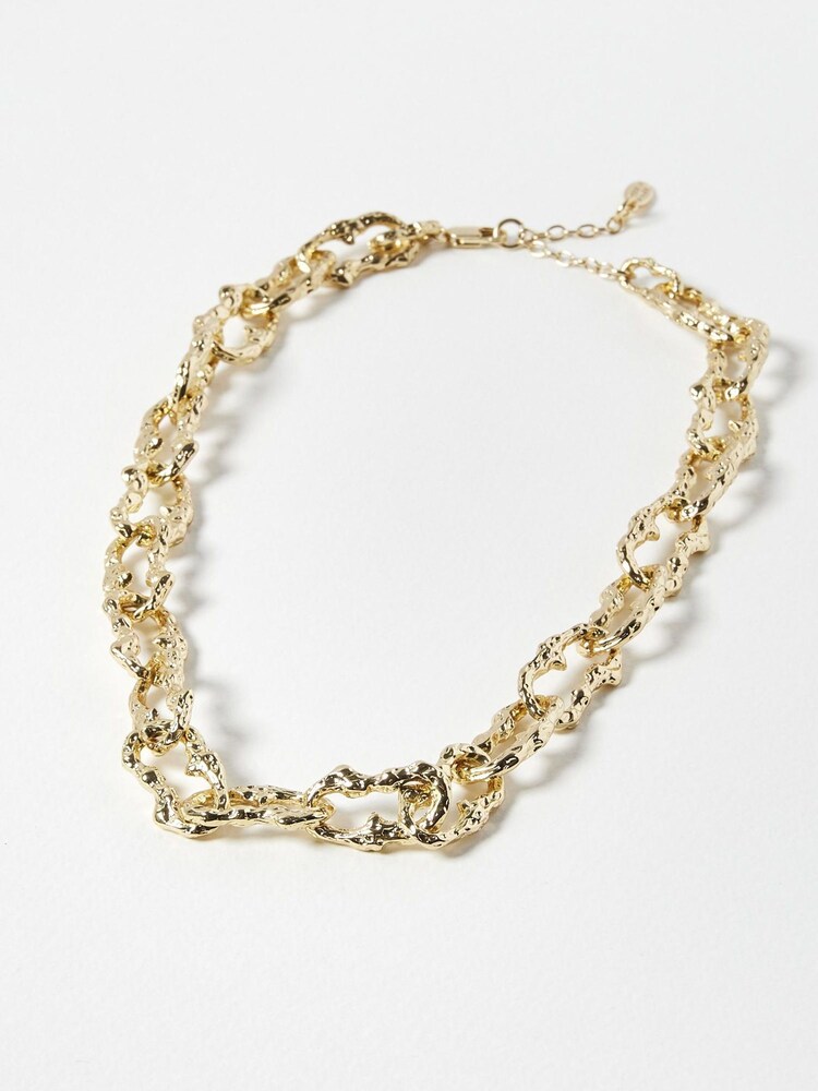 Oliver Bonas Gold Tone Brittany Molten Metal Chunky Links Necklace - Image 2 of 5