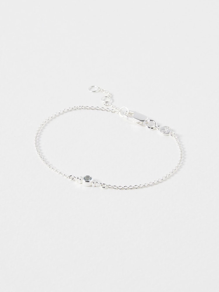 Oliver Bonas Silver Tone Octavia Aquamarine Charm Bracelet - Image 1 of 4