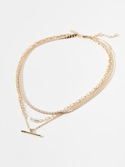 Oliver Bonas Gold Tone Rosalind Chain, Freshwater Pearl and Bar Layered Necklace - Image 1 of 5
