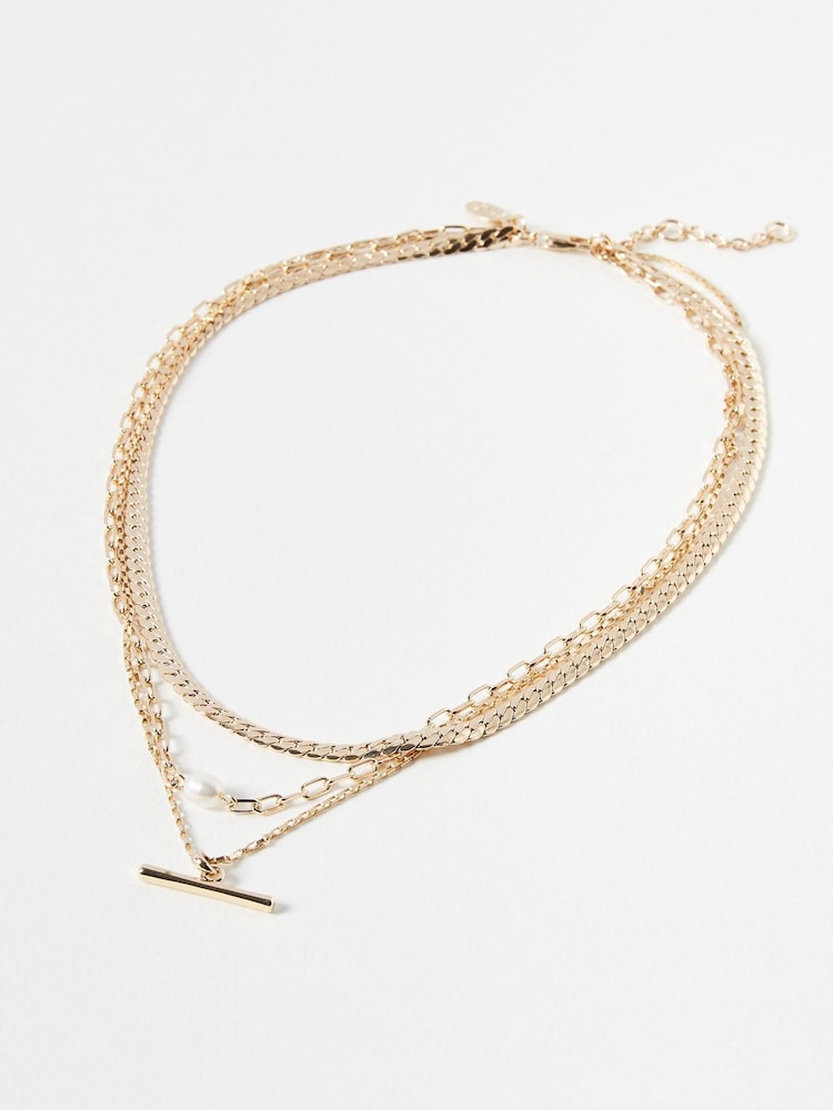 Oliver Bonas Gold Tone Rosalind Chain, Freshwater Pearl and Bar Layered Necklace - Image 1 of 5