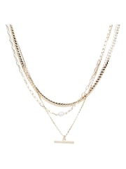 Oliver Bonas Gold Tone Rosalind Chain, Freshwater Pearl and Bar Layered Necklace - Image 2 of 5