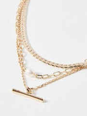 Oliver Bonas Gold Tone Rosalind Chain, Freshwater Pearl and Bar Layered Necklace - Image 3 of 5