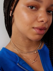 Oliver Bonas Gold Tone Rosalind Chain, Freshwater Pearl and Bar Layered Necklace - Image 5 of 5