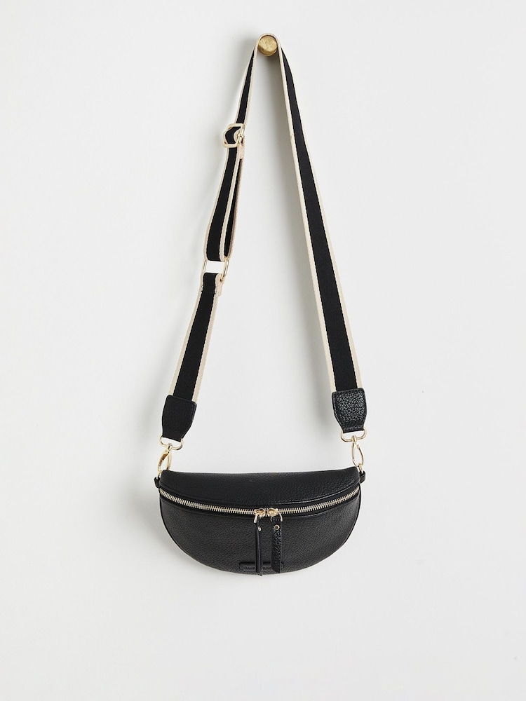 Oliver Bonas Black Metallic Strap Belt Bag - Image 2 of 6