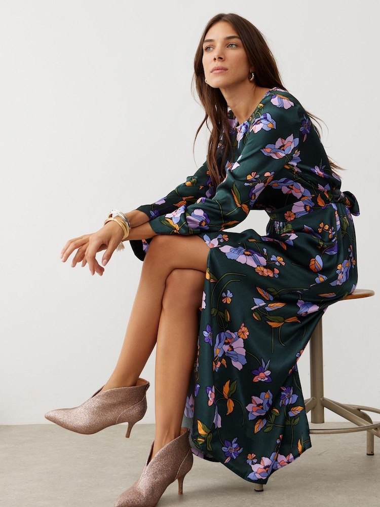 Robe mi-longue Oliver Bonas Twilight Bloom verte à fleurs - Image 1 de 7