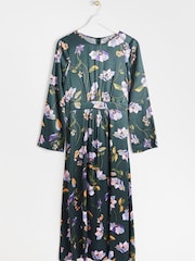 Robe mi-longue Oliver Bonas Twilight Bloom verte à fleurs - Image 3 de 7