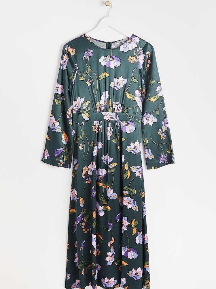 Robe mi-longue Oliver Bonas Twilight Bloom verte à fleurs - Image 3 of 7