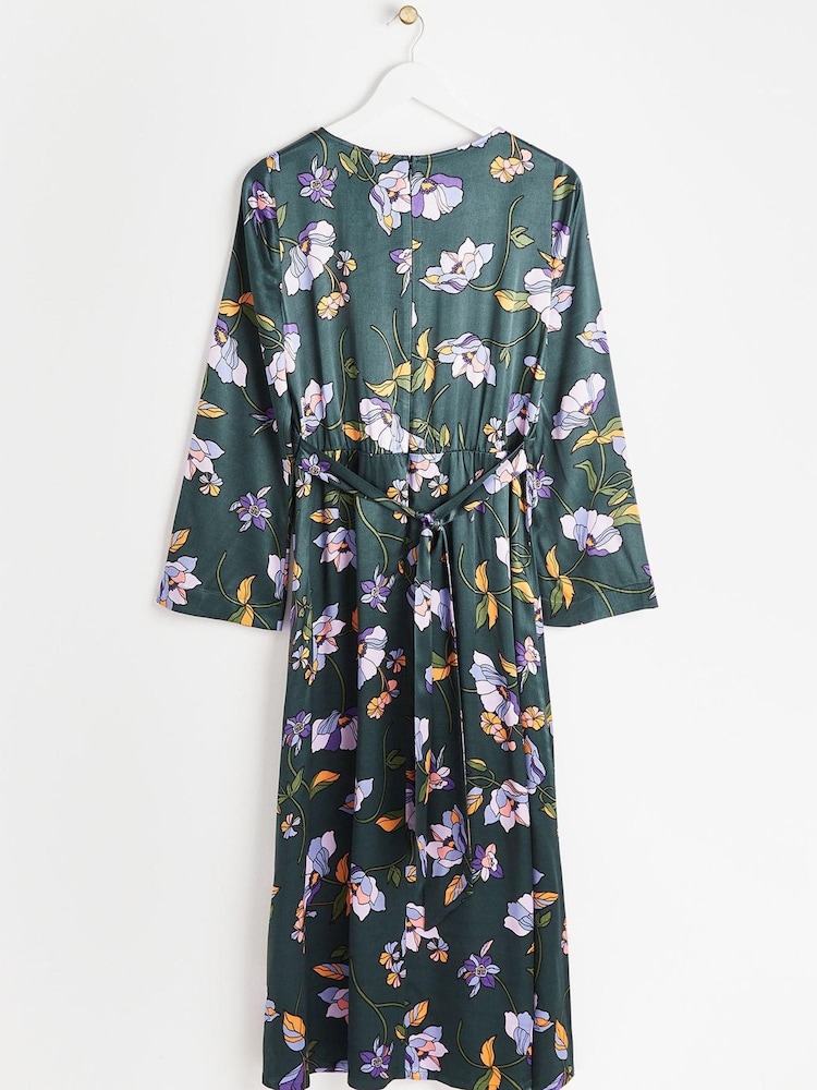 Robe mi-longue Oliver Bonas Twilight Bloom verte à fleurs - Image 4 of 7