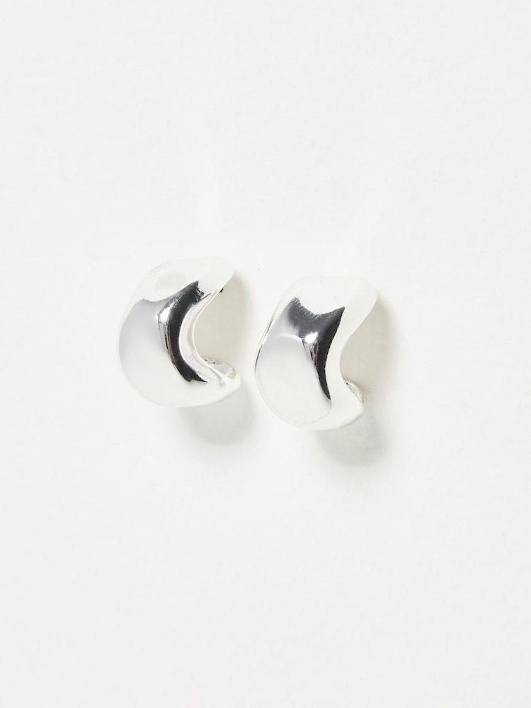 Oliver Bonas Silver Tone Mini Orlaith Smooth Hoop Earrings - Image 2 of 6 Oliver Bonas Silver Tone Mini Orlaith Smooth Hoop Earrings - Image 2 of 6
