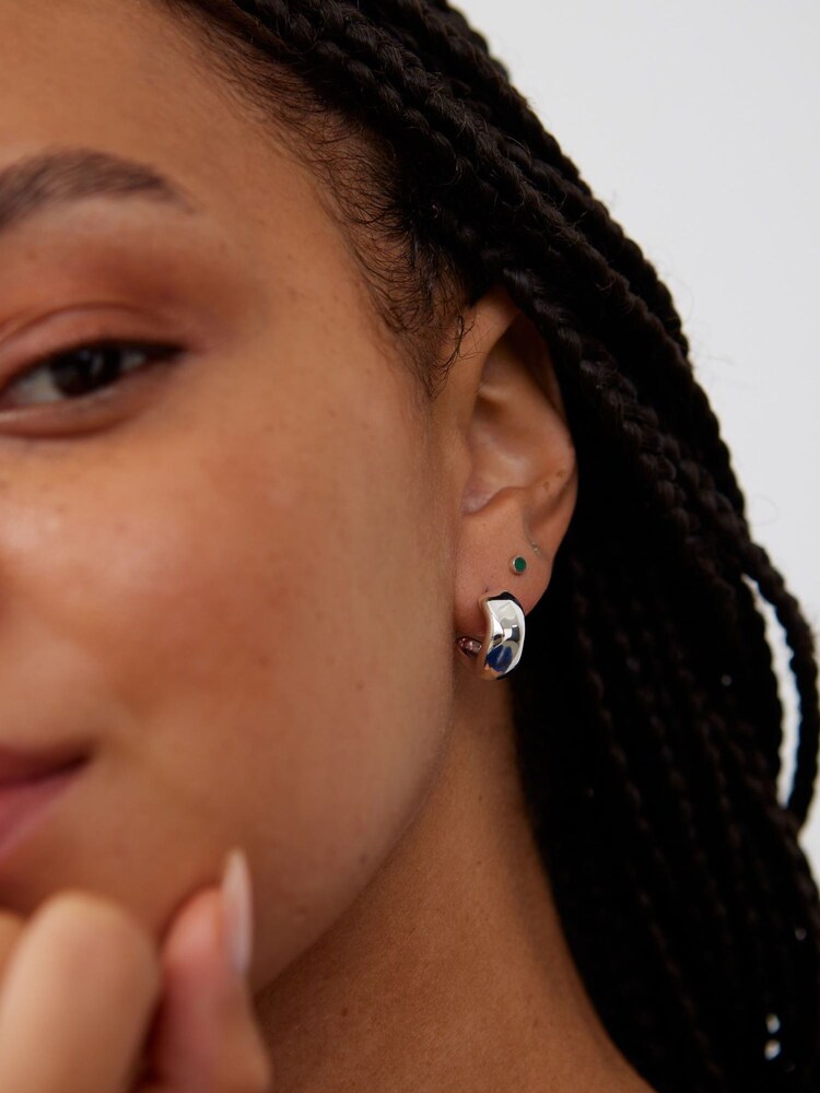Oliver Bonas Silver Tone Mini Orlaith Smooth Hoop Earrings - Image 6 of 6