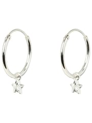 Oliver Bonas Silver Plated Haru Engraved Star Charm Hoop Earrings - Image 1 of 4