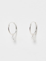 Oliver Bonas Silver Plated Haru Engraved Star Charm Hoop Earrings - Image 2 of 4