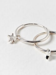 Oliver Bonas Silver Plated Haru Engraved Star Charm Hoop Earrings - Image 3 of 4