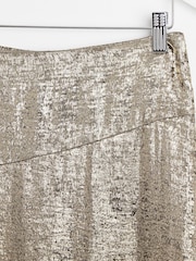 Oliver Bonas Gold Metallic Shimmer Midi Skirt - Image 3 of 5