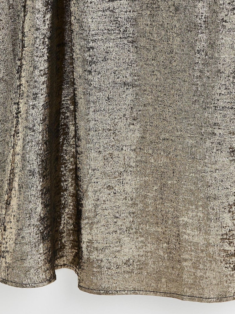 Oliver Bonas Gold Metallic Shimmer Midi Skirt - Image 5 of 5