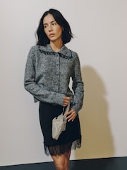 Mid Grey Beaded Fringe - Strick-Cardigan mit Kragen und Wollanteil - Bild 3 von 8