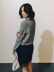 Mid Grey Beaded Fringe - Strick-Cardigan mit Kragen und Wollanteil - Bild 4 von 8
