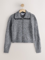 Mid Grey Beaded Fringe - Strick-Cardigan mit Kragen und Wollanteil - Bild 6 von 8