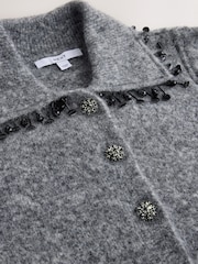 Mid Grey Beaded Fringe - Strick-Cardigan mit Kragen und Wollanteil - Bild 8 von 8