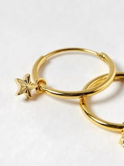 Oliver Bonas Gold Plated Haru Engraved Star Charm Hoop Earrings - Image 3 of 5