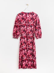 Oliver Bonas Pink Abstract Animal Print Pleated Midi Dress - Image 3 of 7