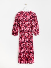 Oliver Bonas Pink Abstract Animal Print Pleated Midi Dress - Image 4 of 7