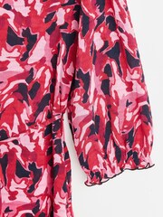 Oliver Bonas Pink Abstract Animal Print Pleated Midi Dress - Image 7 of 7