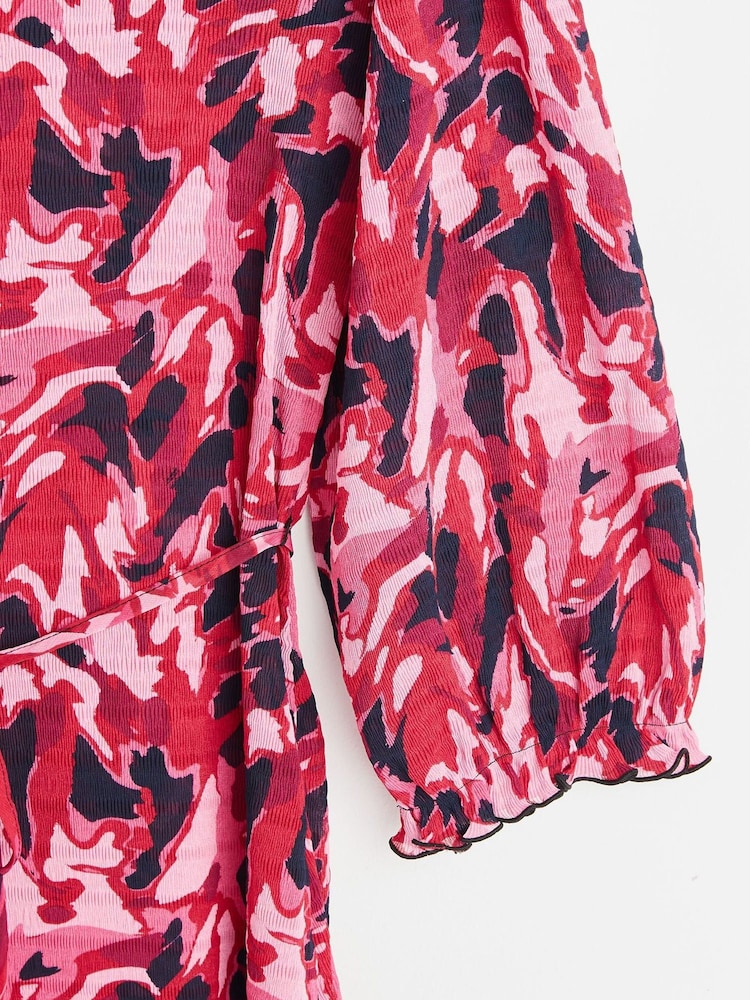 Oliver Bonas Pink Abstract Animal Print Pleated Midi Dress - Image 7 of 7