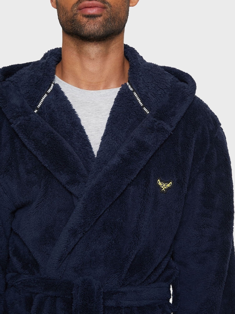 Threadbare Navy Cosy Hooded Dressing Gown - Image 4 of 4