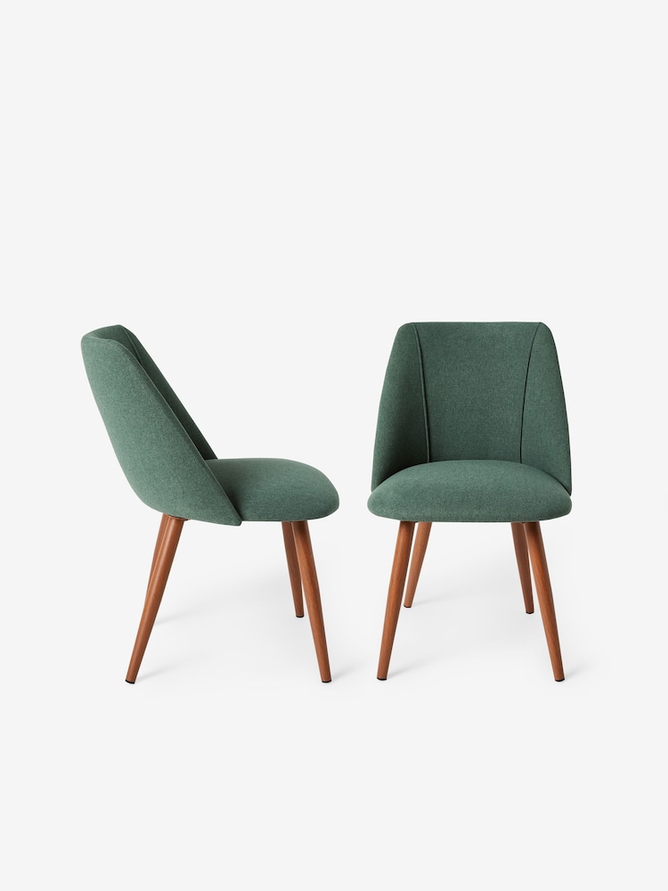 MADE.COM Set of 2 Bay Green and Walnut Legs Lule Non Arm Dining Chairs - Image 2 of 2
