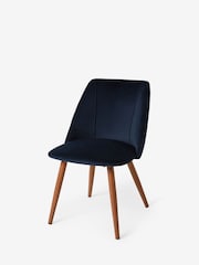 MADE.COM Set of 2 Dark Blue Velvet and Walnut Legs Lule Non Arm Dining Chairs - Image 4 of 4