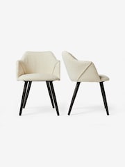 MADE.COM Set of 2 White Boucle and Black Legs Lule Arm Dining Chairs - Image 3 of 3