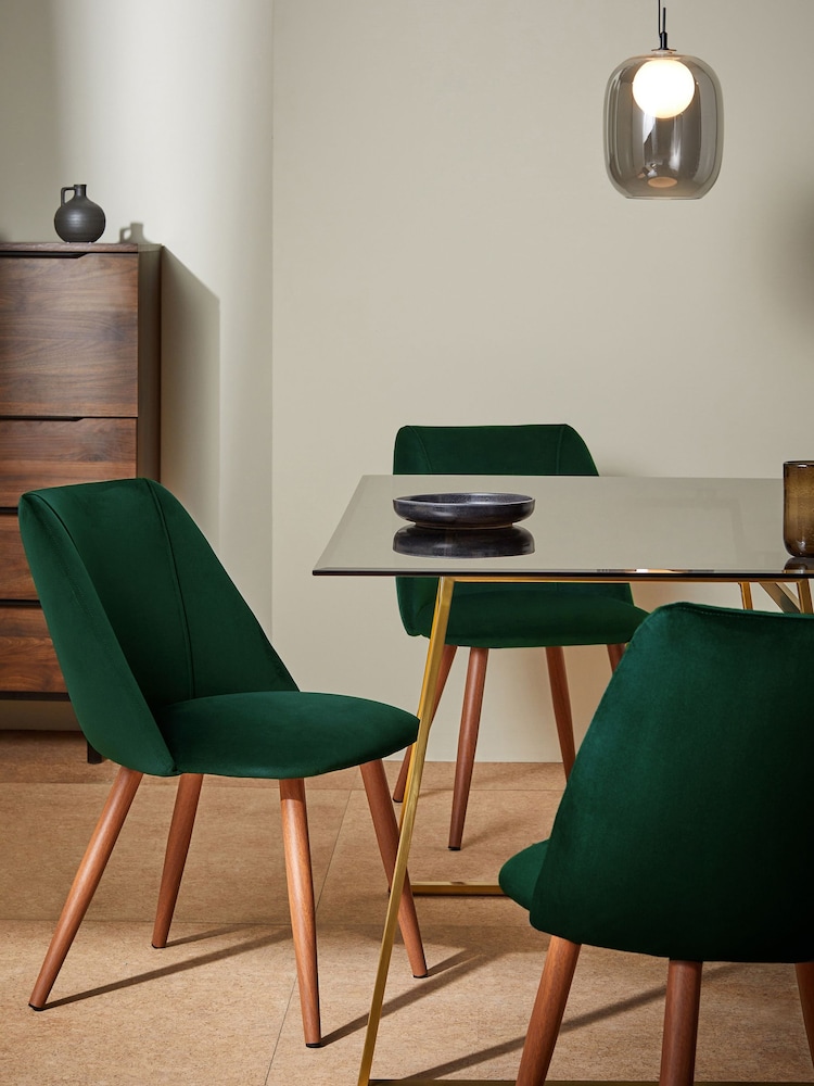 MADE.COM Set of 2 Pine Green and Walnut Legs Lule Non Arm Dining Chairs - Image 1 of 2