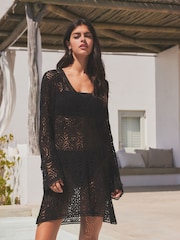 Black 100% Cotton Crochet Cover-Up - Image 2 of 7