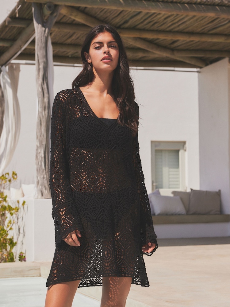 Black 100% Cotton Crochet Cover-Up - Image 2 of 7