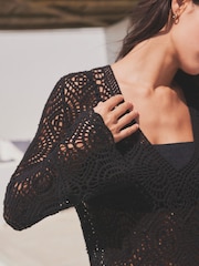 Black 100% Cotton Crochet Cover-Up - Image 5 of 7