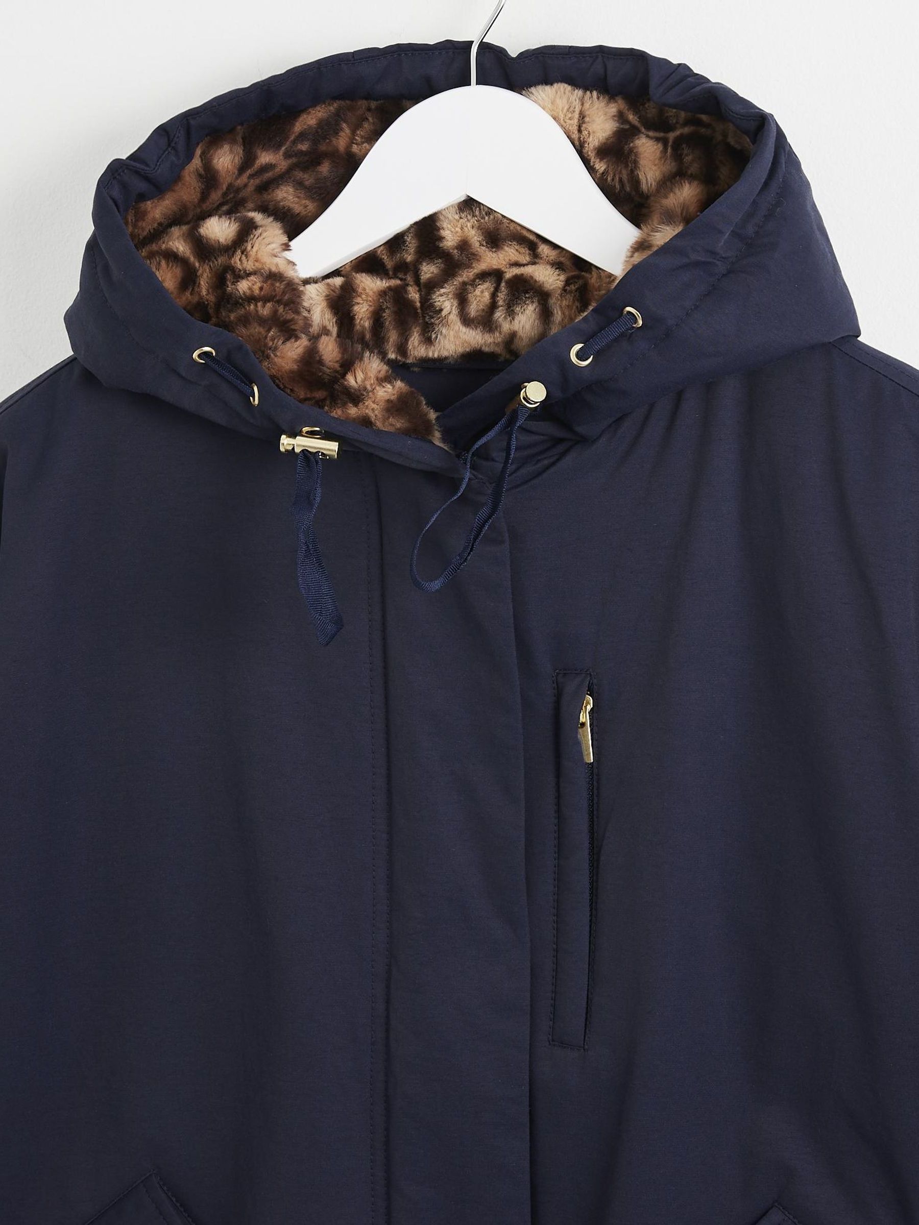 Buy Oliver Bonas Blue Short Animal Print Faux Fur Hooded Parka Coat from Next Luxembourg