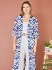 Yumi Blue Zig-Zag Crochet Long Knitted Kimono - Image 2 of 5