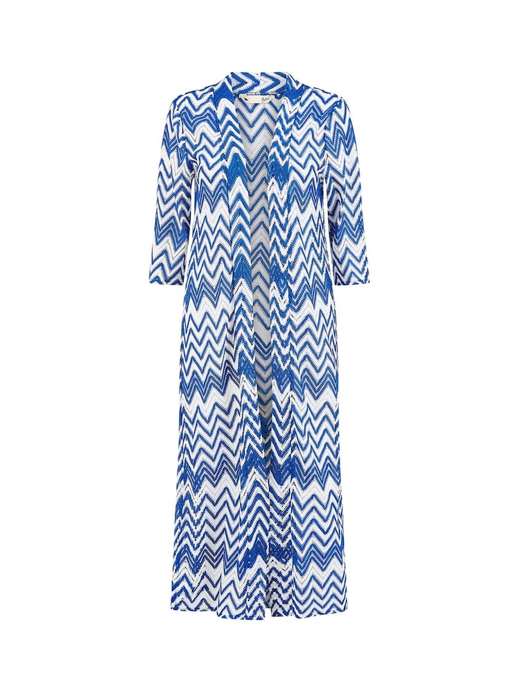 Yumi Blue Zig-Zag Crochet Long Knitted Kimono - Image 5 of 5