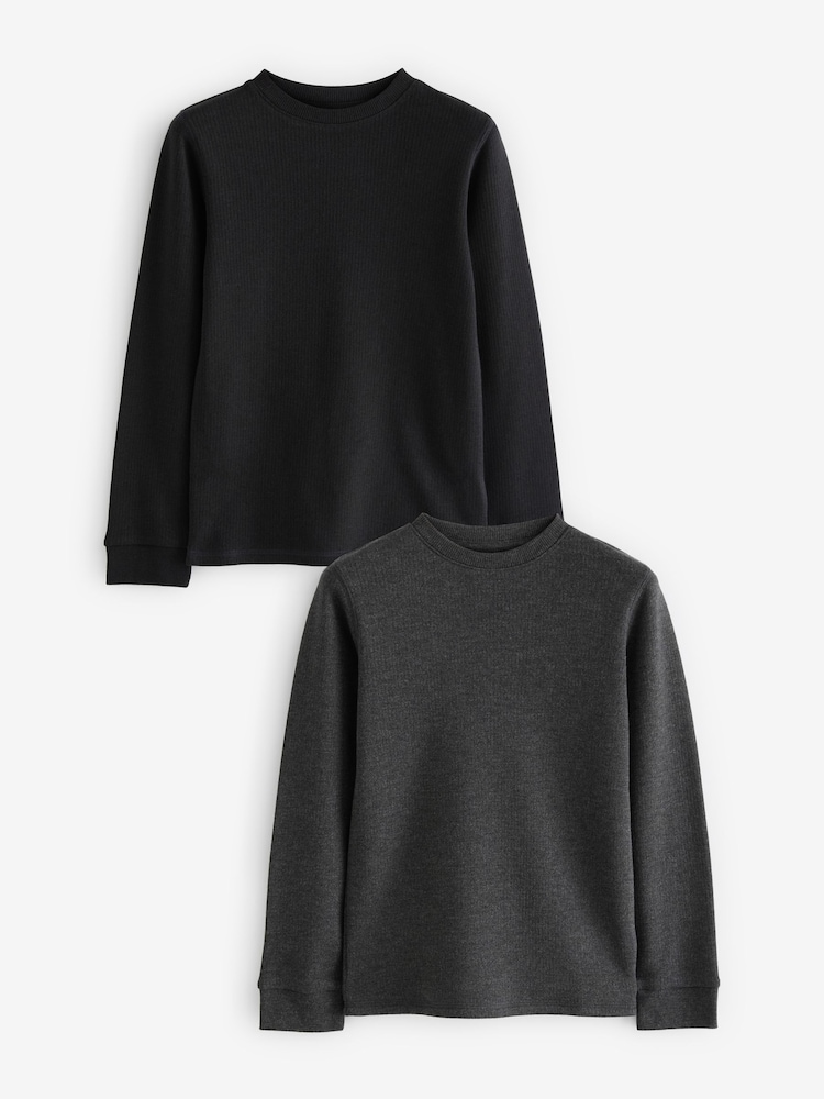 Black/Charcoal Thermal Long Sleeve Tops 2 Pack (2-16yrs) - Image 1 of 5