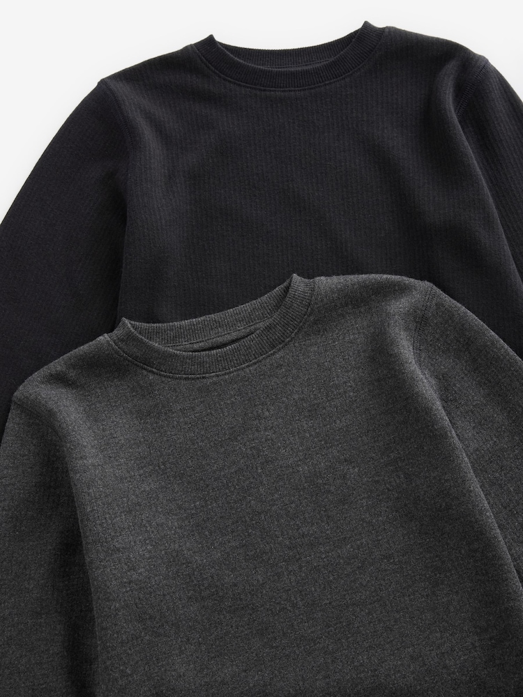 Black/Charcoal Thermal Long Sleeve Tops 2 Pack (2-16yrs) - Image 5 of 5