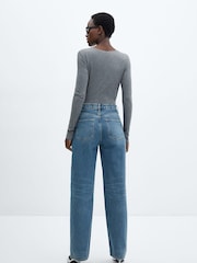 Mango Blue High Waisted Straight Leg 100% Cotton Denim Jeans - Image 2 of 6