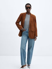 Mango Blue High Waisted Straight Leg 100% Cotton Denim Jeans - Image 3 of 6