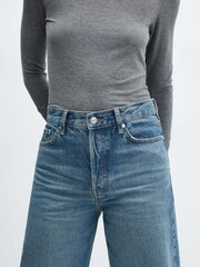 Mango Blue High Waisted Straight Leg 100% Cotton Denim Jeans - Image 5 of 6