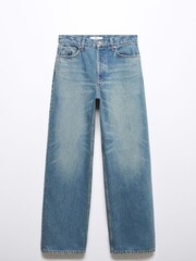 Mango Blue High Waisted Straight Leg 100% Cotton Denim Jeans - Image 6 of 6