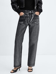 Mango Black Straight-Leg Foil Jeans - Image 1 of 6