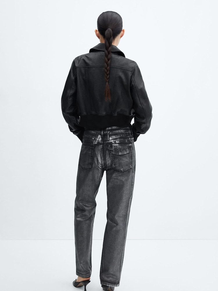 Mango Black Straight-Leg Foil Jeans - Image 2 of 6 Mango Black Straight-Leg Foil Jeans - Image 2 of 6